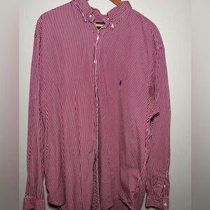 Ralph Lauren Mens Button Up Shirt Size 2XLT Red Striped Long Sleeve